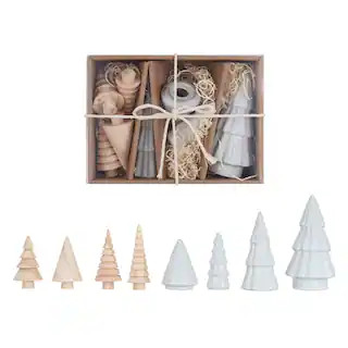 White & Natural Stoneware & Wood Christmas Trees Set | Michaels | Michaels Stores