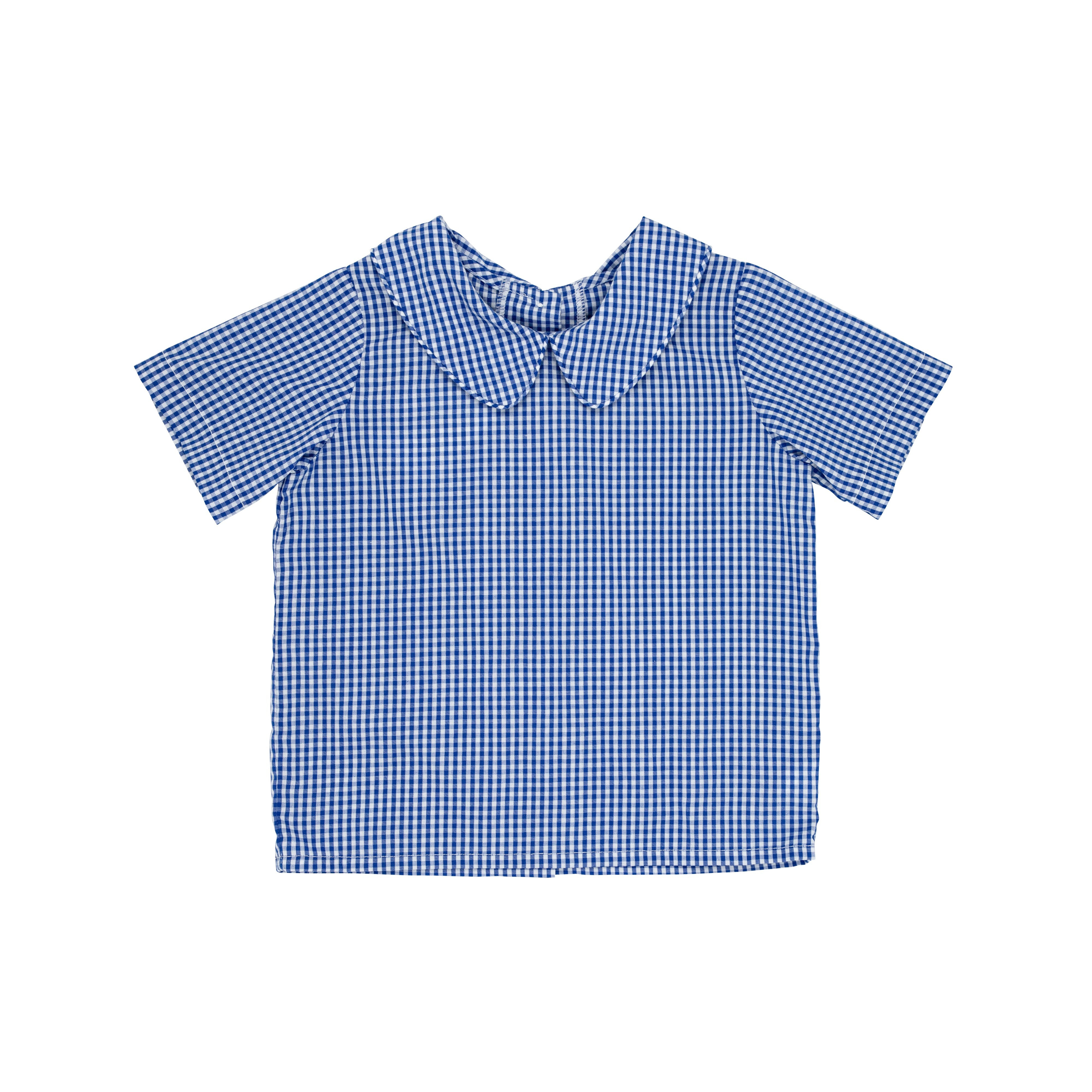 Peter Pan Collar Shirt & Onesie (Short Sleeve Woven) - Rockefeller Royal Mini Gingham | The Beaufort Bonnet Company