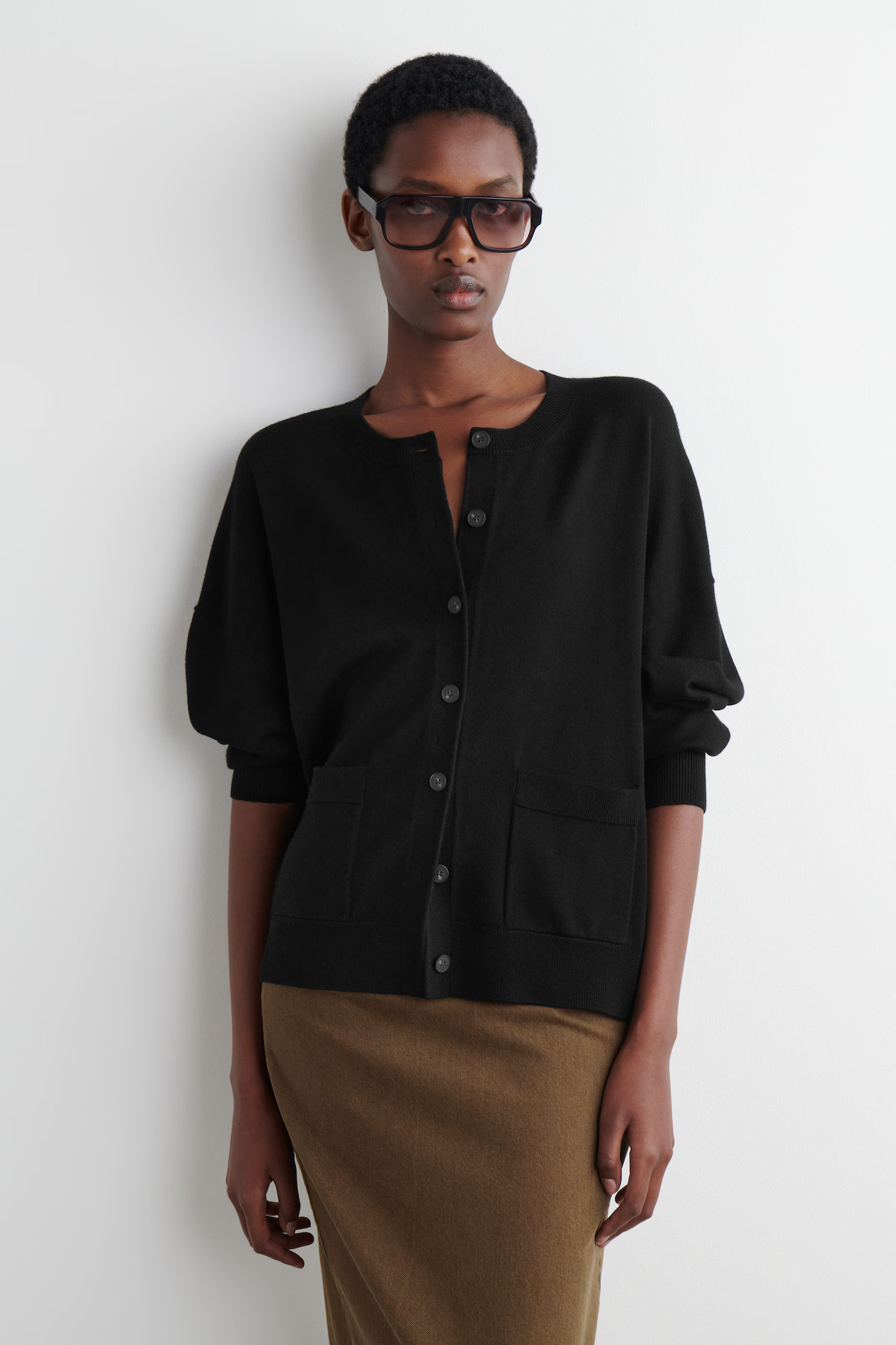 MERINO WOOL CREW-NECK CARDIGAN - BLACK | COS UK