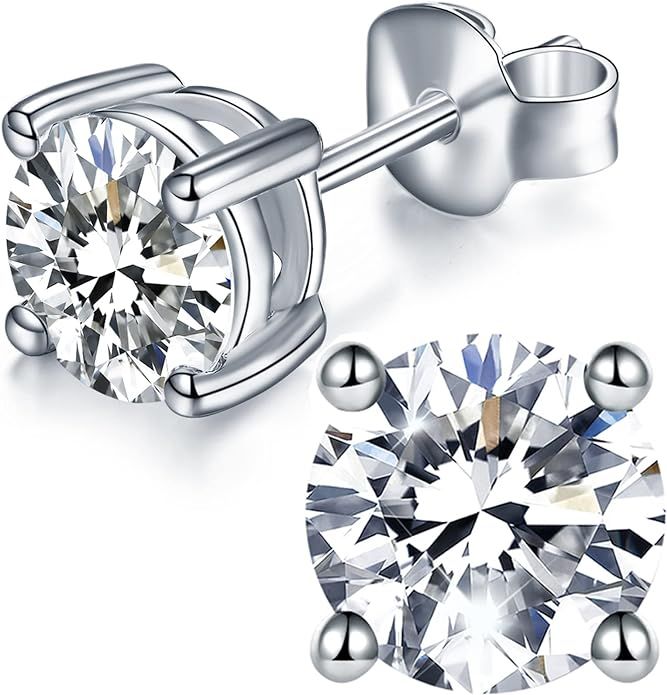 IMOLOVE Moissanite Stud Earrings with 0.6ct-3ct D Color Round Cut Lab Created Diamond Earrings in... | Amazon (US)