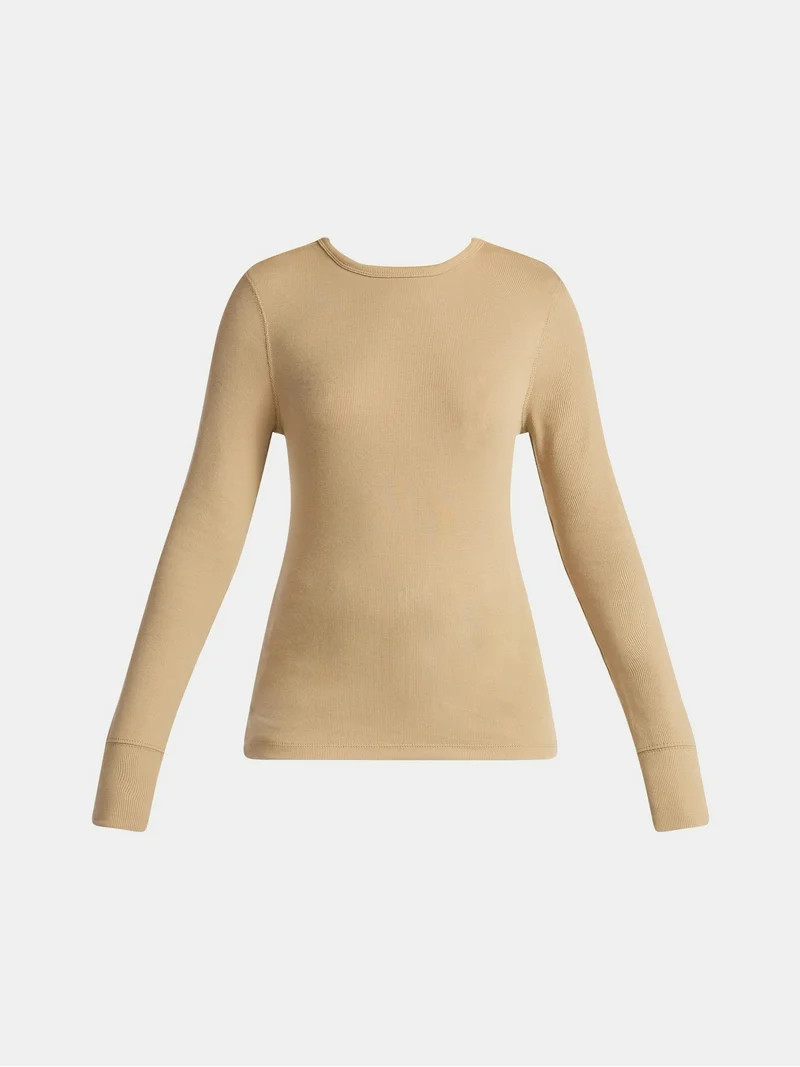 Time and Tru Women's Rib Tee with Long Sleeves, Size XS-XXXL | Walmart (US)