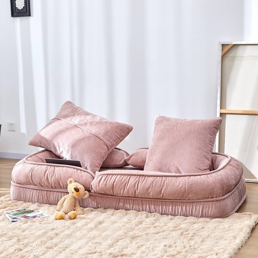 Foldable Lazy Sofa Bed Floor Chair - Adjustable Human Dog Bed for Adults Kids Floor Seats - Cozy ... | Amazon (US)