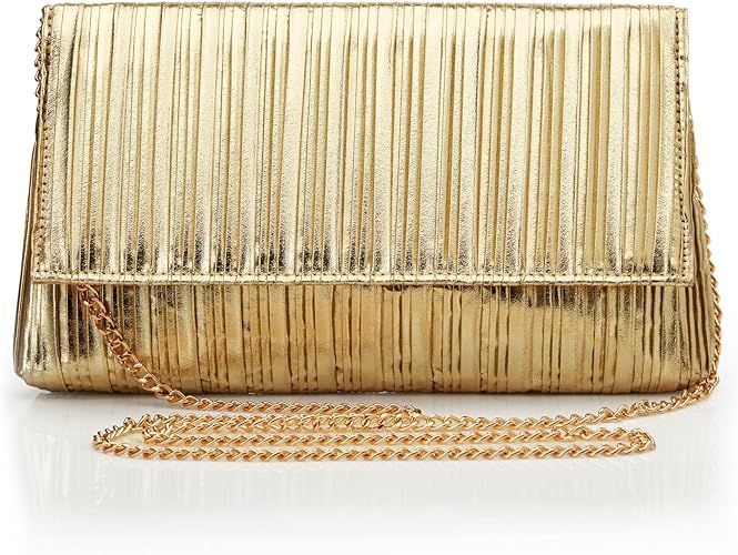 BABEYOND Clutch Purses for Women - Evening Bag Gold Pleated Flap Clutch for Formal Party Cocktail... | Amazon (US)