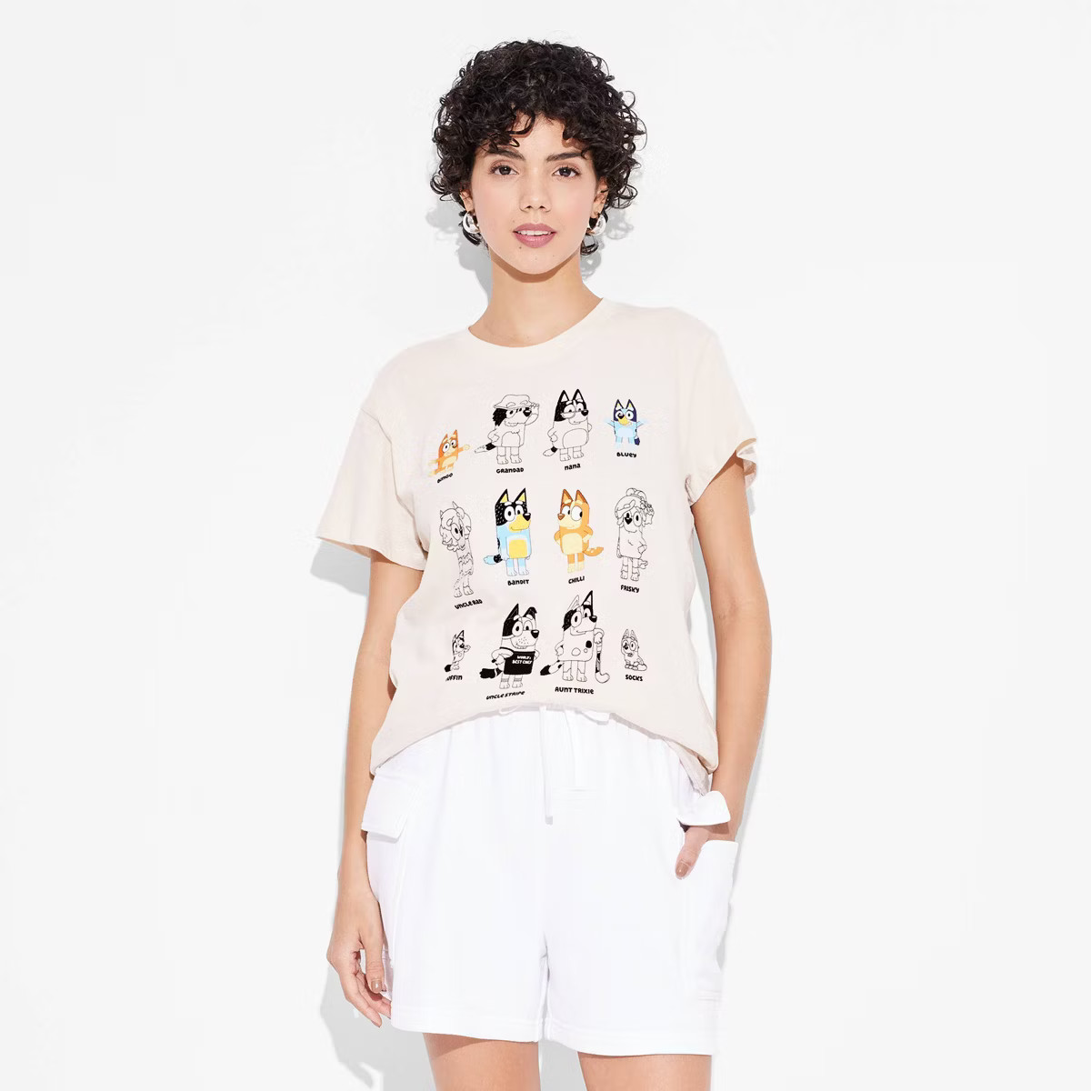 Women's Bluey Grid Short Sleeve Graphic T-Shirt - Tan L | Target