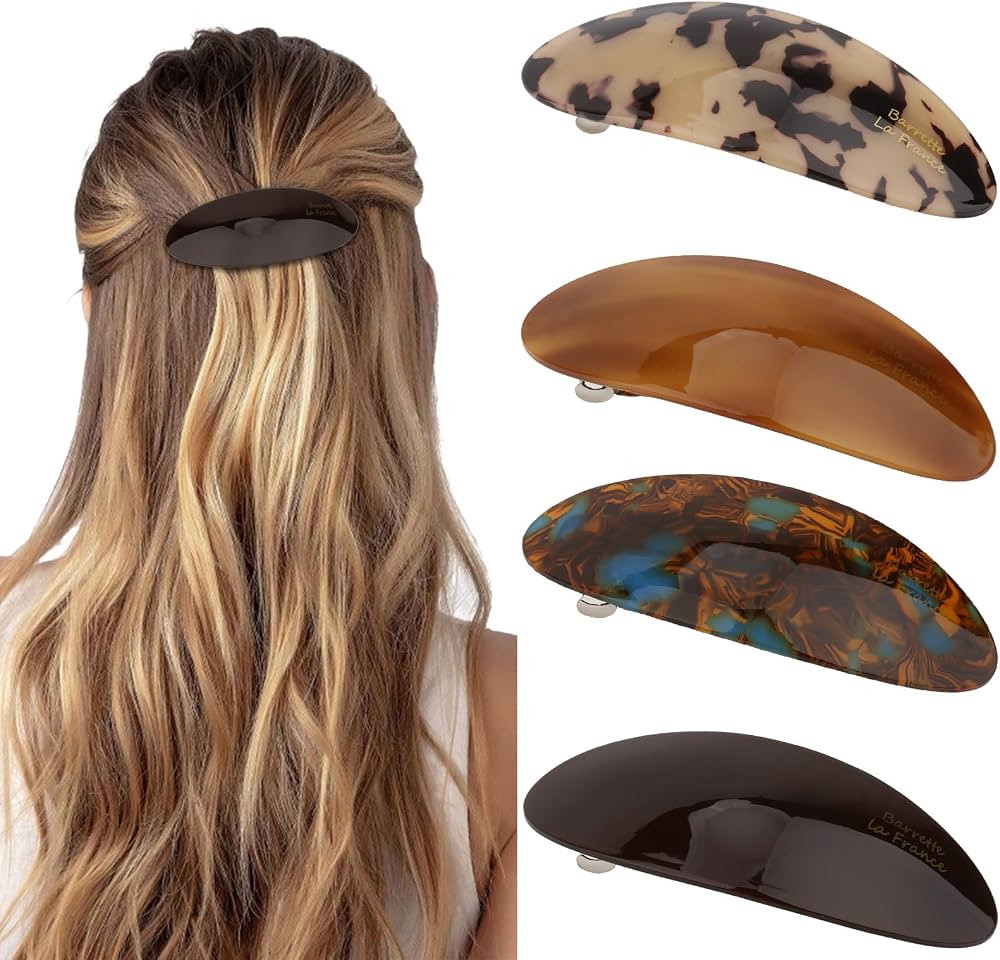 4 Pack Tortoise Acrylic Flat Hair Barrettes | Amazon (US)