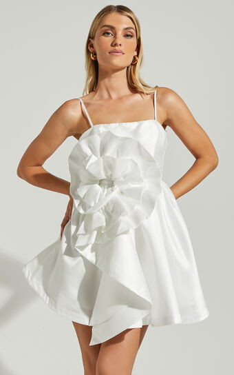 Seana Mini Dress - Sculptural Flower Dress in White | Showpo (US, UK & Europe)