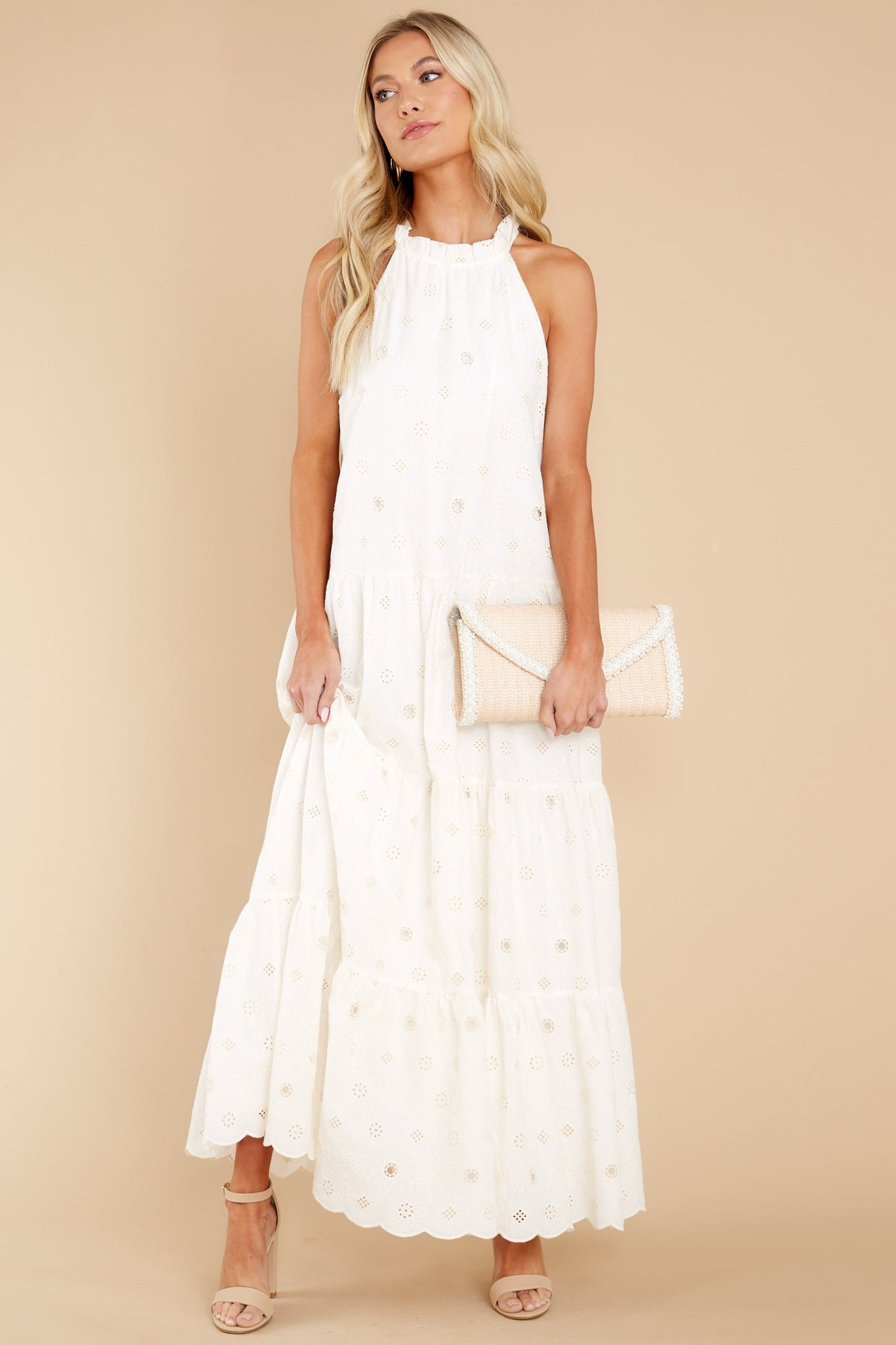 Sweet Excitement Ivory Floral Eyelet Maxi Dress | Red Dress 