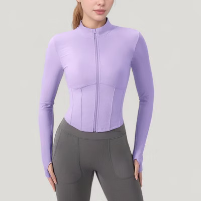 Anna-Kaci Active Women's Long Sleeve Zip-Up Cropped Active Jacket with Thumbhole Cuffs and Slim Fit Design - Small, Purple | Target