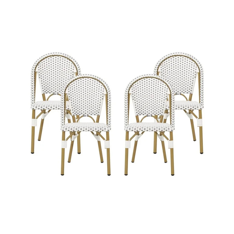 GDF Studio Brandy Outdoor French Bistro Chairs, Set of 4, Gray, White, and Bamboo Finish | Walmart (US)