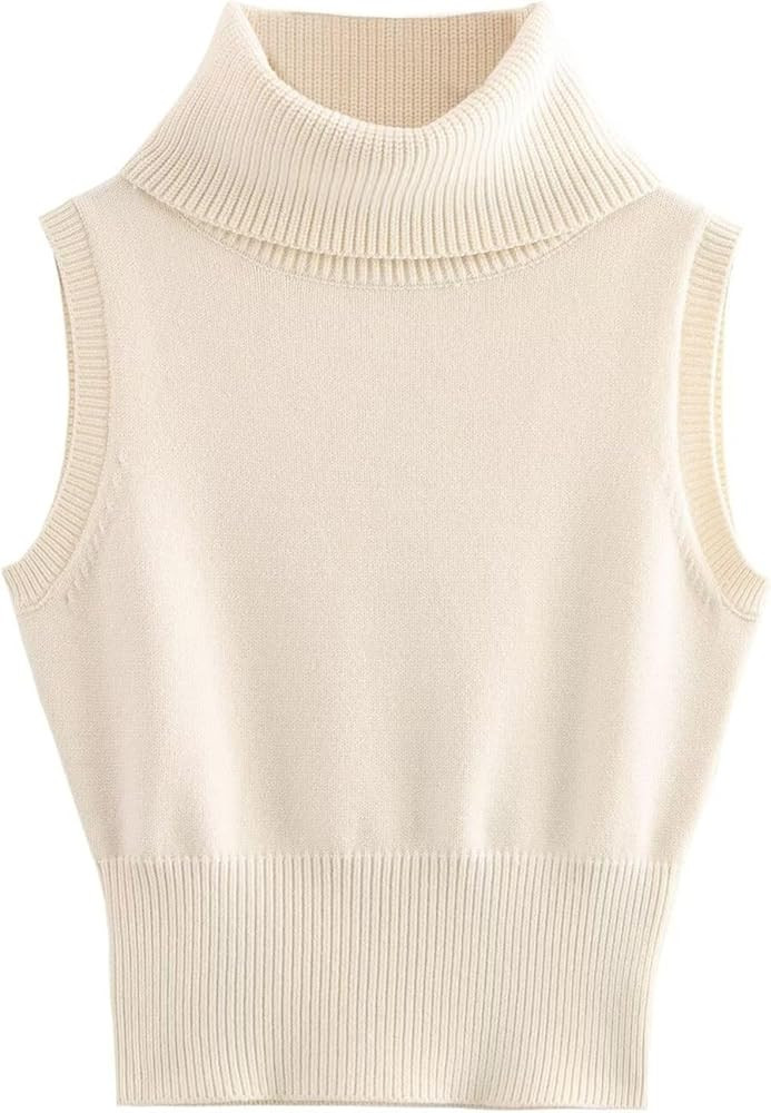 FindThy Women’s Turtleneck Sweater Vest Trendy Sleeveless Ribbed Knit Solid Color Cropped Pullo... | Amazon (US)