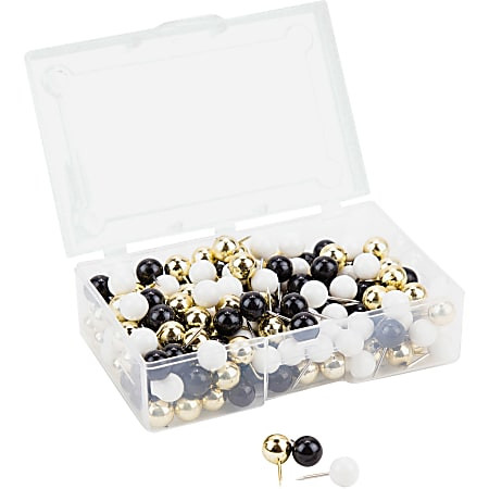 U Brands Sphere Push Pins Black White and Gold 200 Count 3084U06 24   0.44 Shank 0.38 Head 3084U0... | Office Depot and OfficeMax 