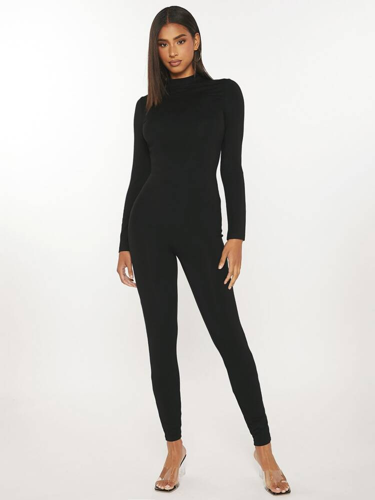 SHEIN Tall Solid Mock Neck Unitard Jumpsuit | SHEIN