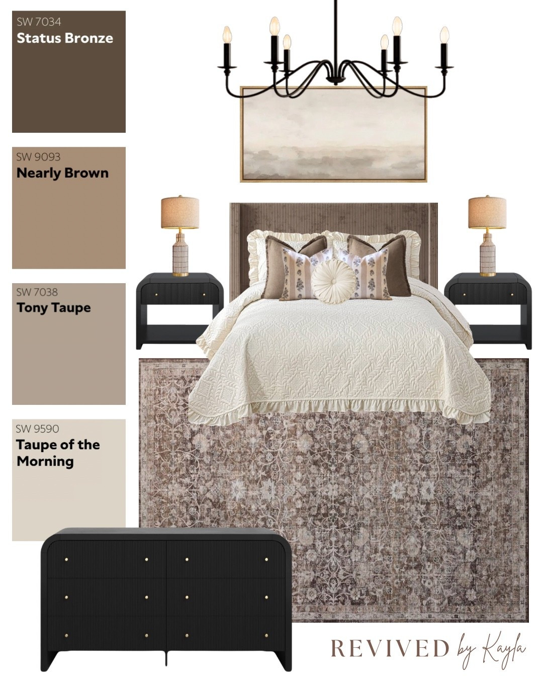 Brown, taupe, and cream bedroom design mood board 🤎🖤 

#homedesign #homedecor #bedroom #bedroomdecor #interiordesign #bedroommakeover #modernhome #modernbedroom #neutral #neutralhomedecor #home #moodboard #paintcolors #wayfair #amazonhome #sherwinwilliams 

#LTKHome