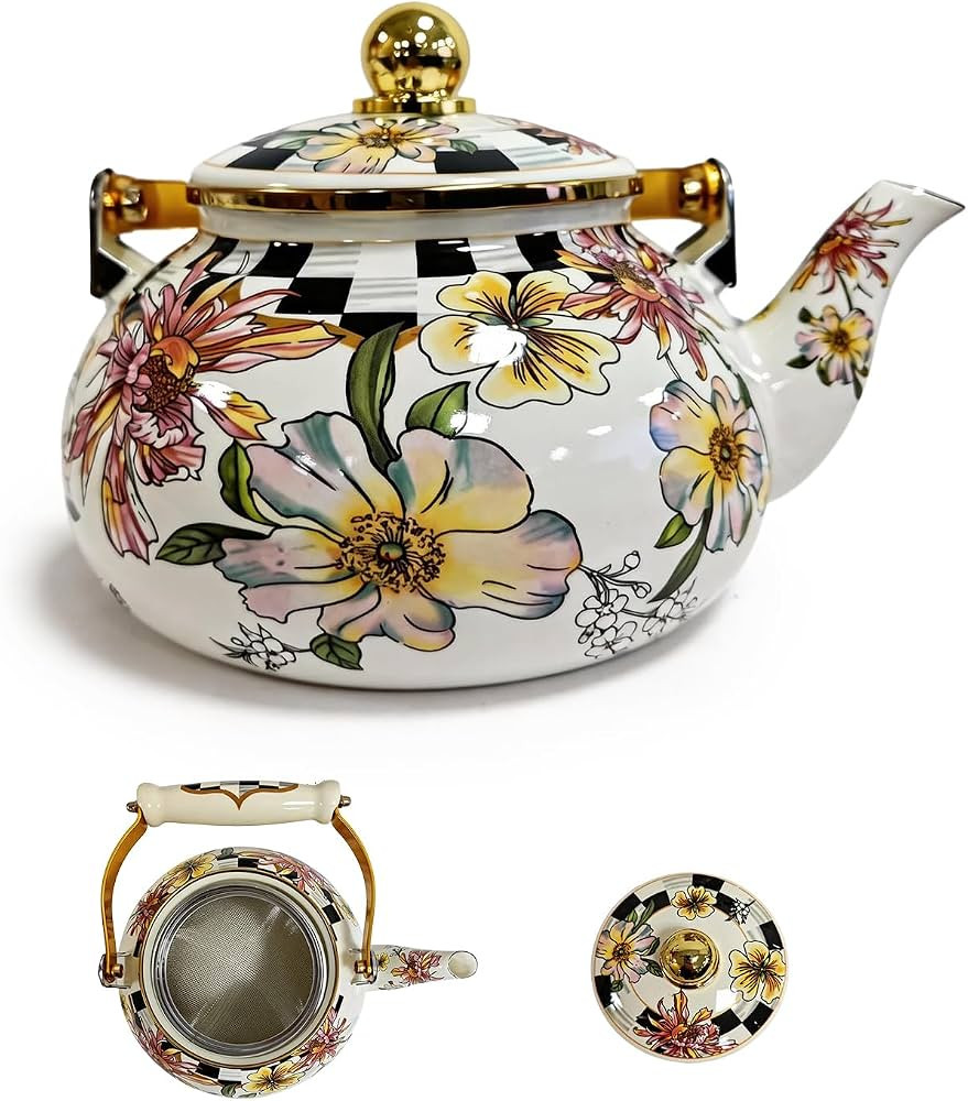 Teapot for Stovetop, Vintage Tea Kettle, Floral Tea Kettle - Enamel Coated Stovetop Safe Teapot w... | Amazon (US)