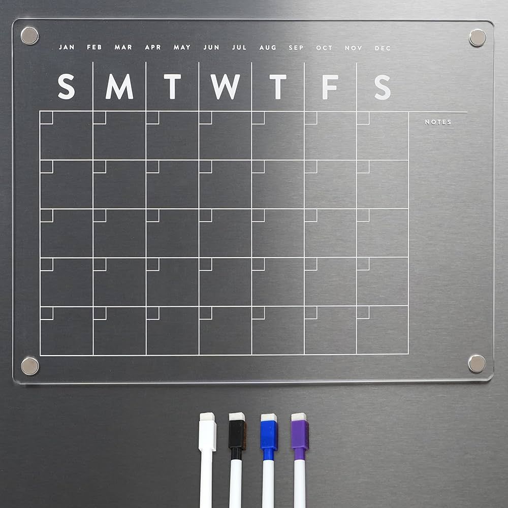 Filled Home - Magnetic Acrylic Calendar for Fridge Includes 4 Dry Erase Markers - 12in x 16in | Amazon (US)