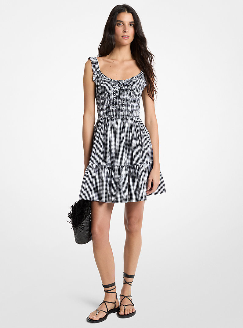 Gingham Smocked Cotton Mini Dress | Michael Kors US