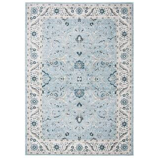 SAFAVIEH Isabella Light Blue/Cream 5 ft. x 8 ft. Floral Border Area Rug-ISA912M-5 - The Home Depo... | The Home Depot