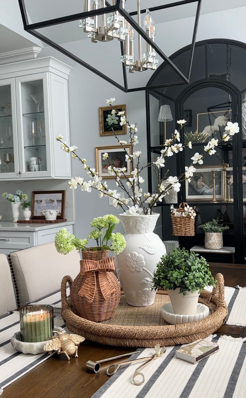 Pretty New home decor tray styling! Shop new vases, candles, boxwood arrangement, white blossom florals on sale, brass bowl from the new Target collection+ more spring to summer styling. At Home, Target, Amazon home, Pottery Barn, Magnolia home  

#LTKSaleAlert #LTKHome #LTKdayinmylife