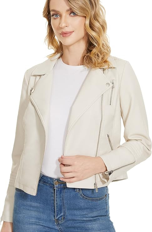Fahsyee Faux Leather Jacket for Women, Vegan Jackets Moto Biker Motocycle Coat | Amazon (US)
