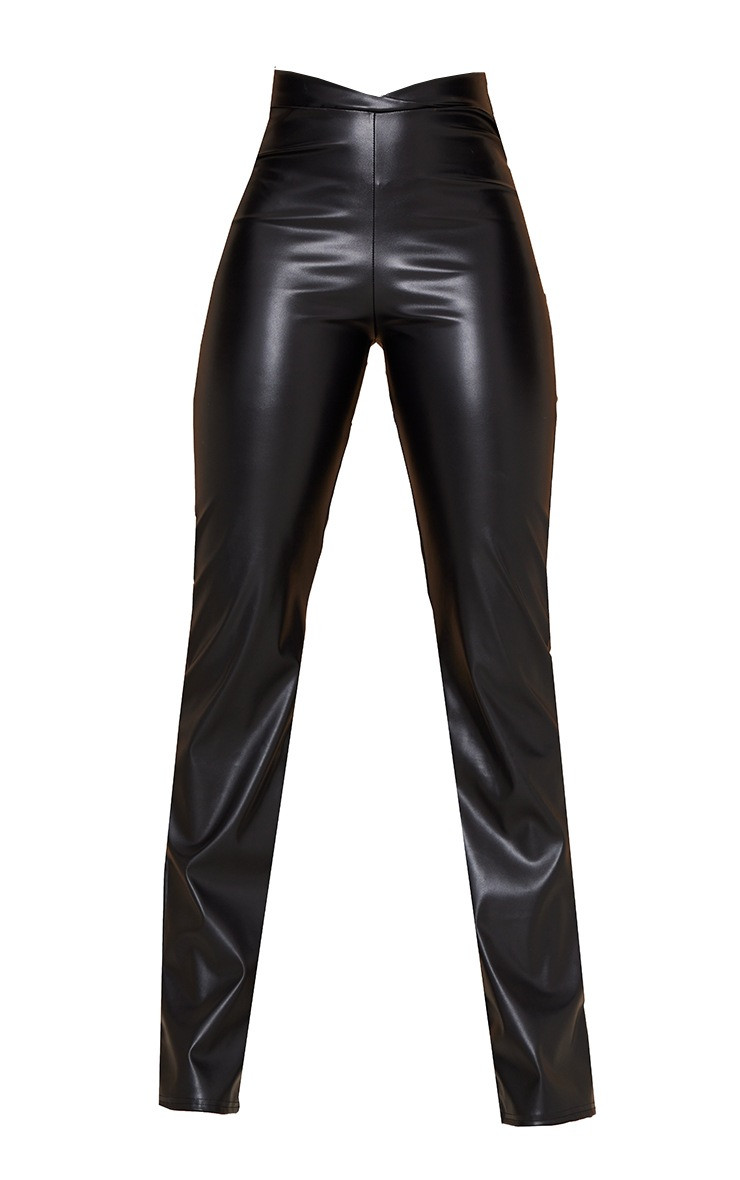 Tall Black Faux Leather V Waist Pants | Pretty Little Thing (Australia & New Zealand)