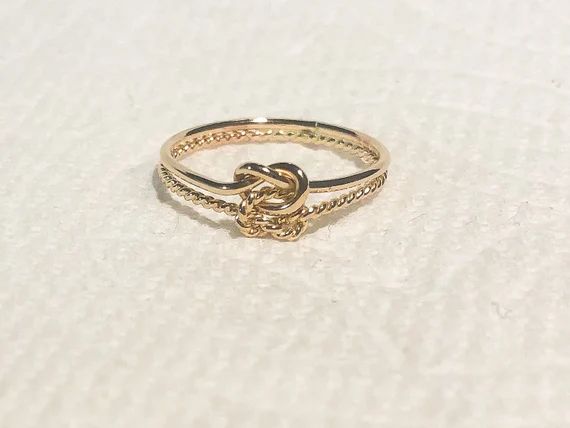 Yellow gold filled  double mix knot  ring, 14K gold filled double mix knot  ring, Gold heart doub... | Etsy (US)