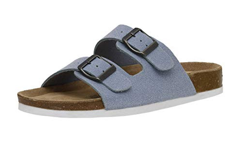 CUSHIONAIRE Lane Cork Footbed Sandals for Women – Comfortable Double Buckle Slip-On with Genuine Suede Footbed & Arch Support Slides for Women Footwear, BLUE 7 | Amazon (US)
