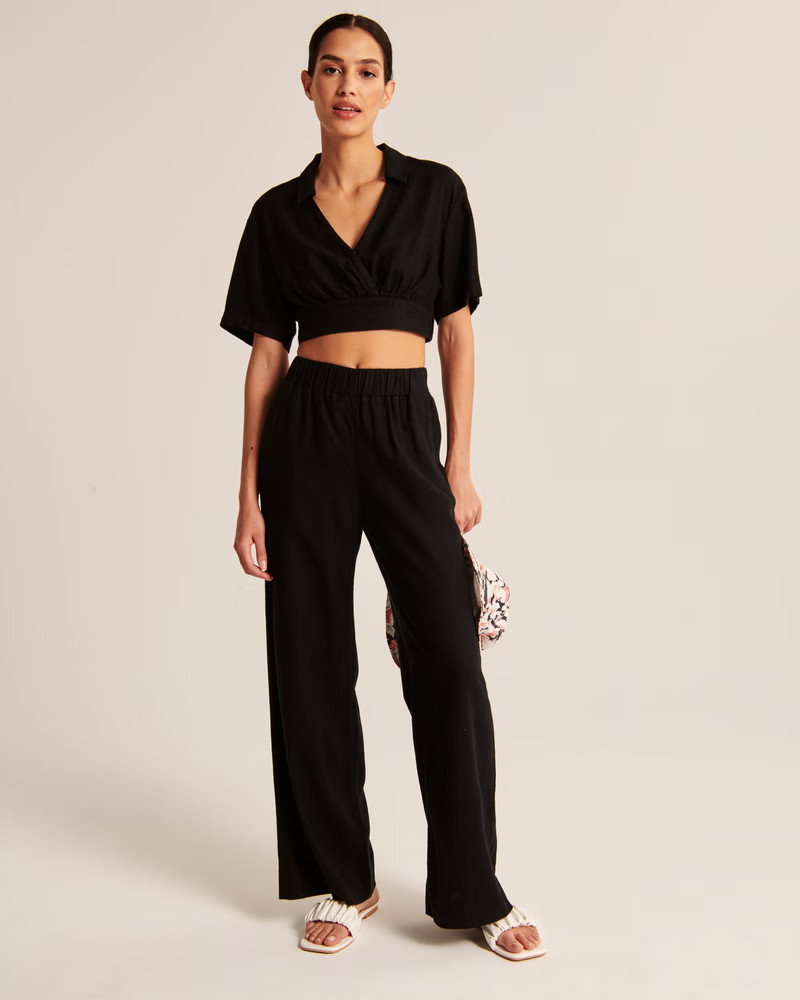 Linen-Blend Pull-On Wide Leg Pants | Abercrombie & Fitch (US)