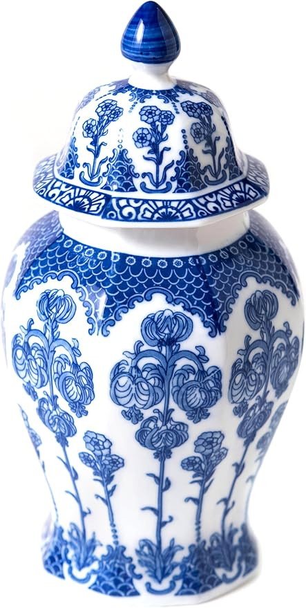 Blue and White Ginger Jar, Ceramic Chinoiserie Decorative Jars for Home, Office, Blue Vase Porcel... | Amazon (US)