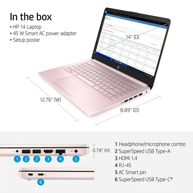 HP Stream 14" Laptop, Intel Celeron N4020 Processor, 4GB RAM, 64GB eMMC, Pink, Windows 11 (S mode... | Walmart (US)