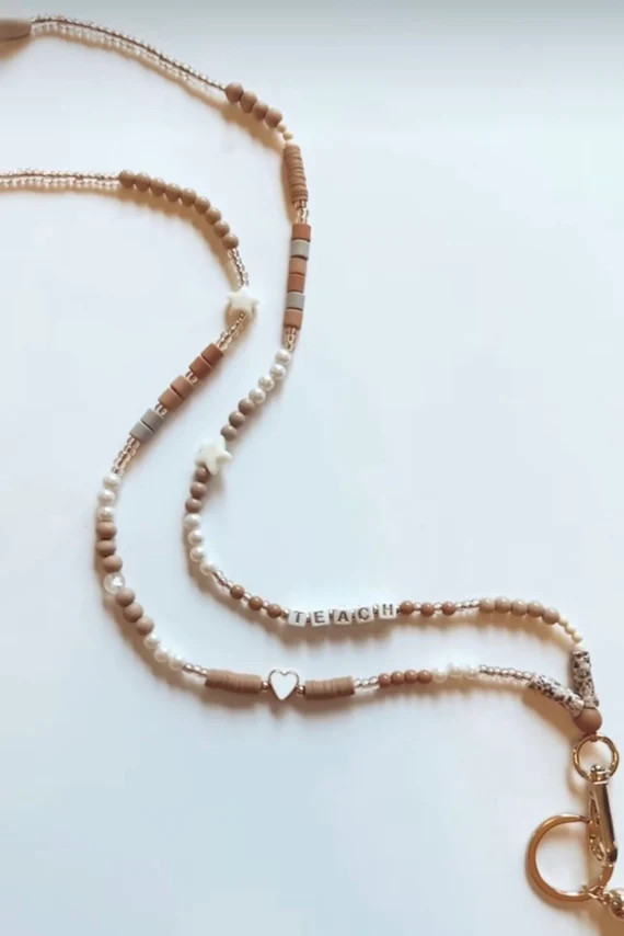 Neutral Beaded TEACH Lanyard Bright Teacher Lanyard TEACH - Etsy | Etsy (US)