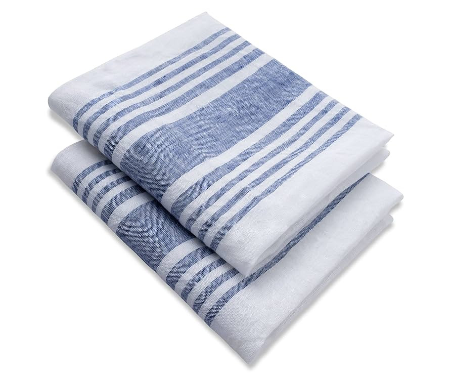 Linen Kitchen Towels, 100% Pure Linen Hand | Blue French Tea Towel Kitchen, Navy Striped Dishclot... | Amazon (US)
