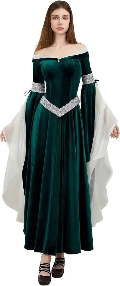 Medieval Renaissance Dress Elf Clothing Rretro Gown Dress with Chiffon Sleeves | Amazon (US)
