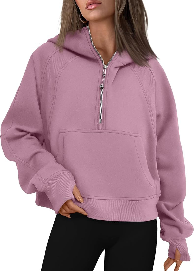 Trendy Queen Women Half Zip Cropped Hoodies Fleece Quarter Zip Up Pullover Sweatshirts Winter Clo... | Amazon (US)