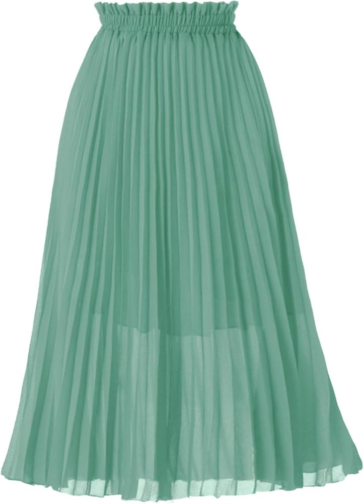GOOBGS Women's Pleated A-Line High Waist Swing Flare Midi Skirt | Amazon (US)