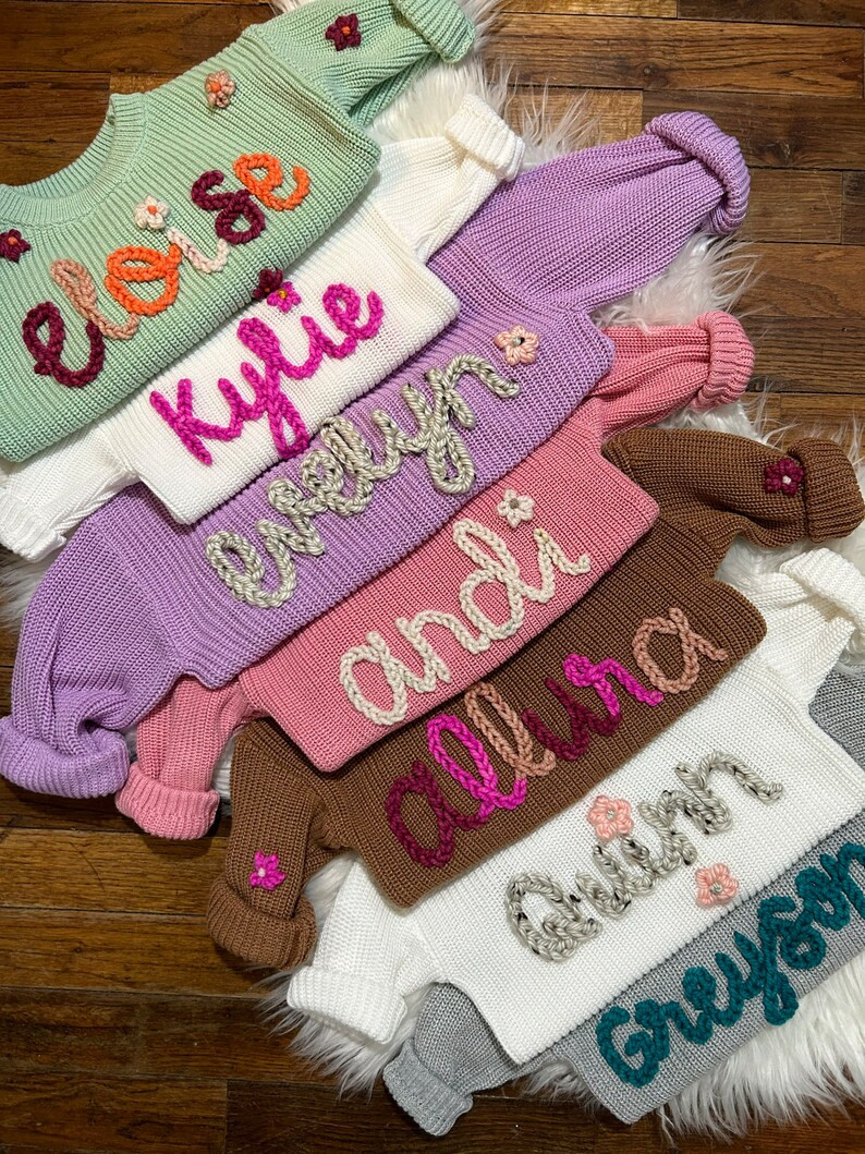 personalized chunky knit hand embroidery  baby name sweater / fast shipping custom hand embroider... | Etsy (US)