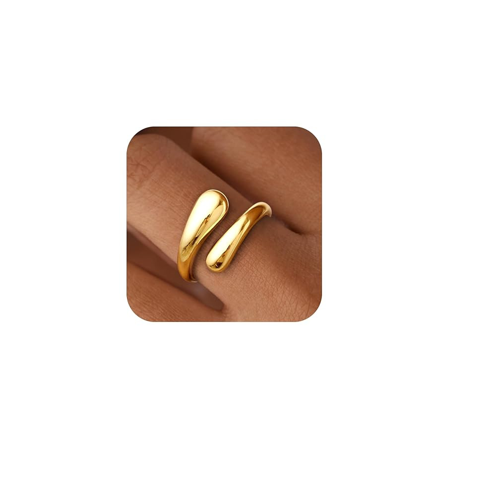 Non Tarnish Gold Chunky Rings for Women, 14K Gold Plated Statement Dome Rings Stacking, Adjustabl... | Amazon (US)