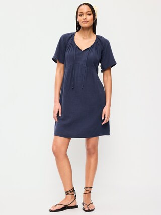 Crinkle Gauze Flutter-Sleeve Mini Swing Dress | Old Navy (US)