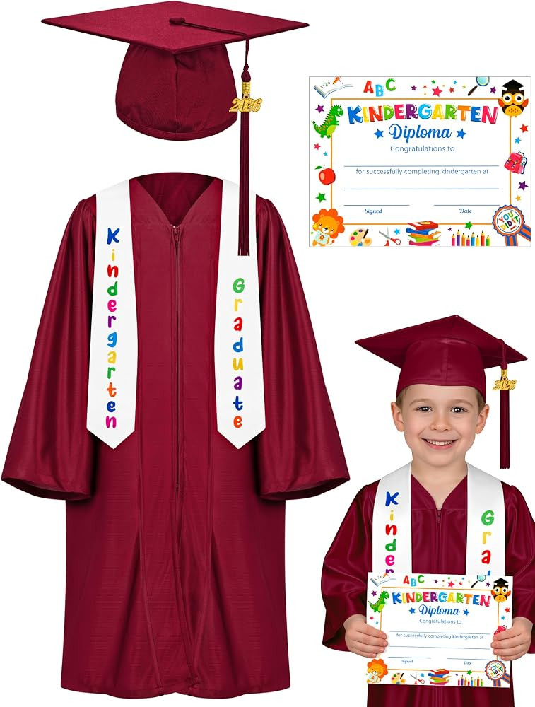 Kindergarten Graduation Cap and Gown Set, 2026 Congrats Grad Outfit with Tassel & Certificate for... | Amazon (US)