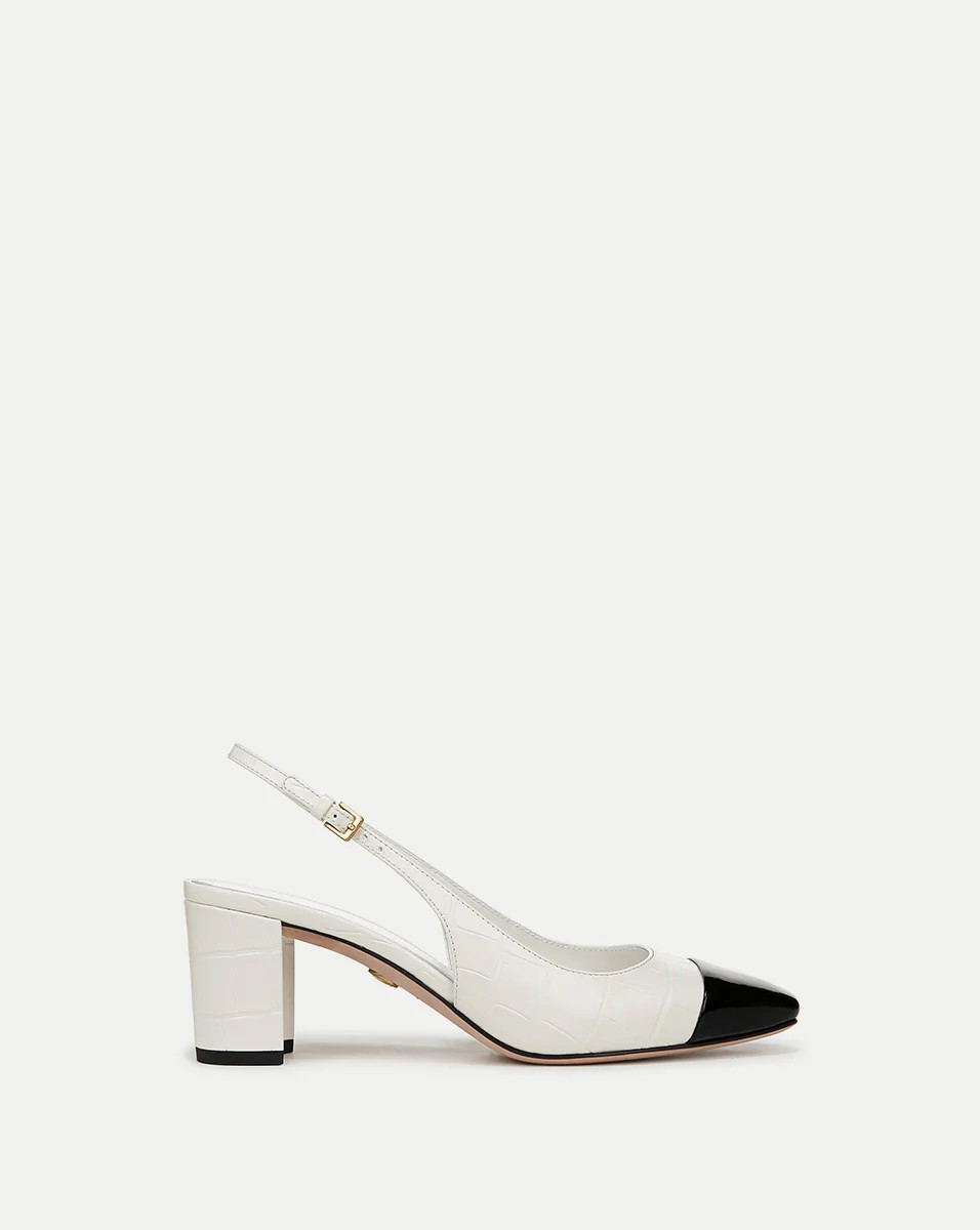 Cecile Croc-Embossed Cap-Toe Slingback Pump | Veronica Beard