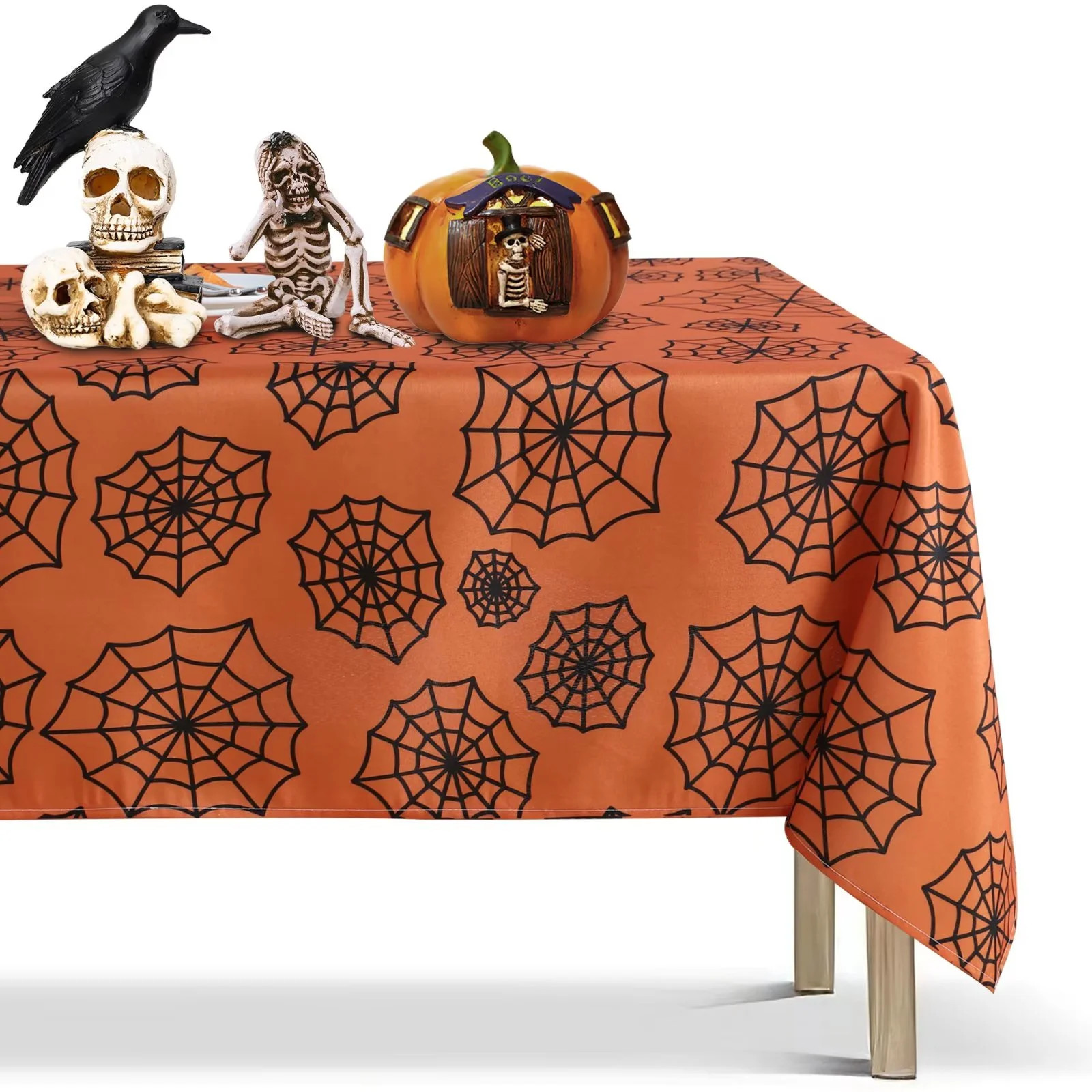 LUSHVIDA Halloween Tablecloth- Rectangle 60x84 inch Orange Spider Web Pattern Wrinkle Resistant T... | Walmart (US)