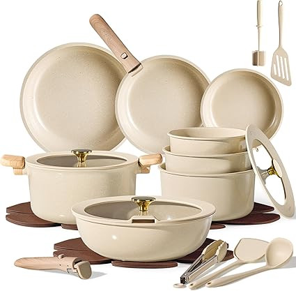 CAROTE 25PCS Ceramic Cookware Set, Pots and Pans set Non Stick, RV Kitchen Cooking Set Removable ... | Amazon (US)