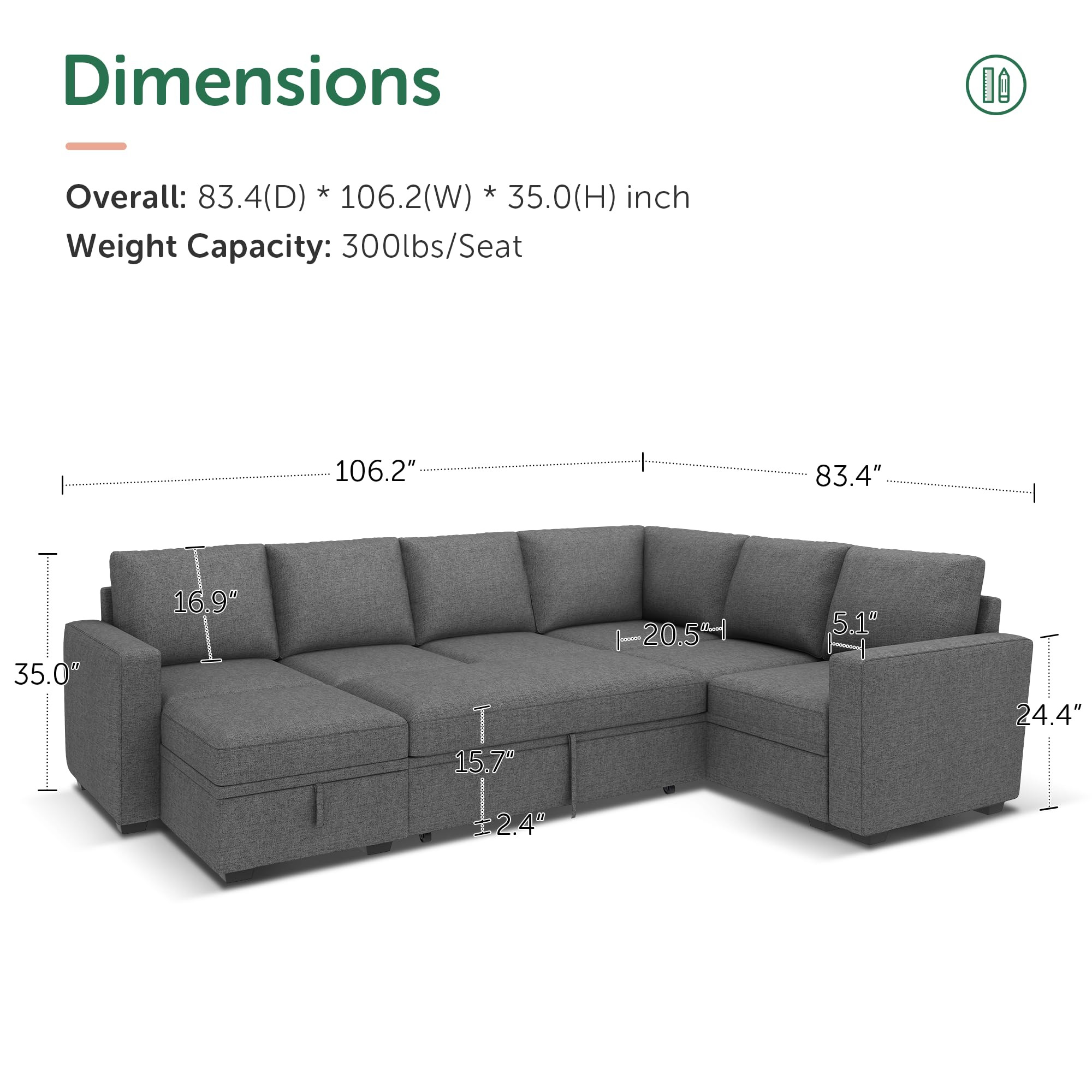HONBAY Modular Sectional Sleeper Sofa with Pull Out Bed, U Shaped Sectional Couch with Storage Ot... | Amazon (US)