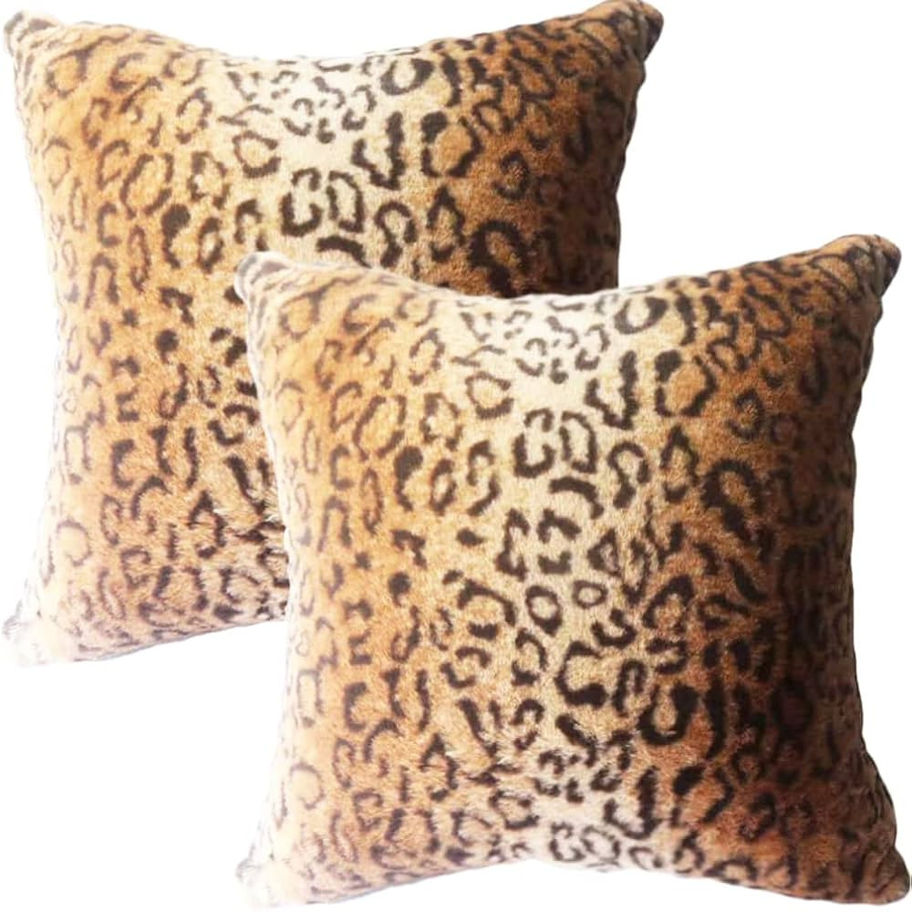 Entua Soft Plush Faux Fur Leopard Cheetah Skin Fur Throw Pillow Covers Luxury Style African Jungl... | Amazon (US)