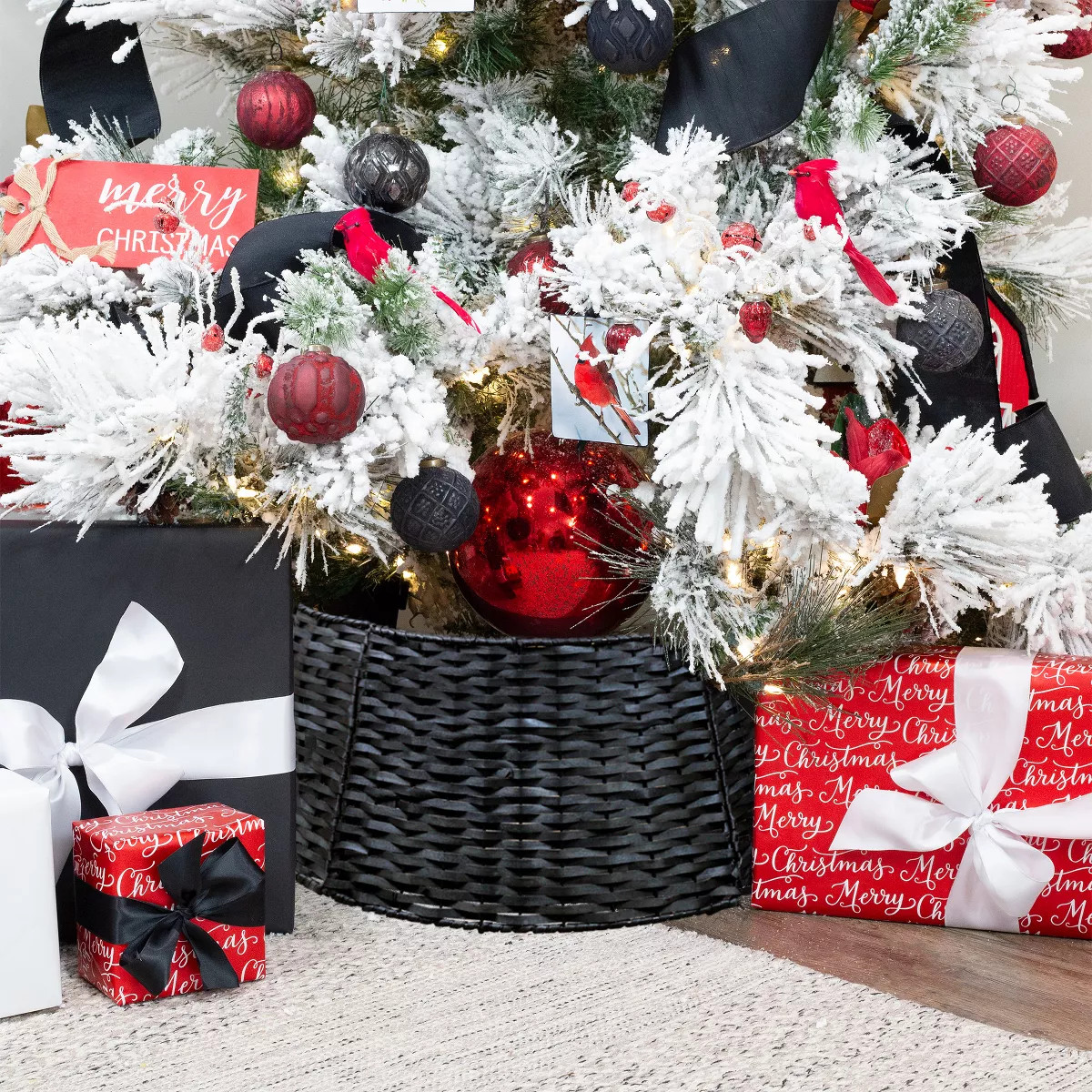 AuldHome Design 29" Wicker Christmas Tree Collar, Basket Weave Large Willow Tree Skirt | Target