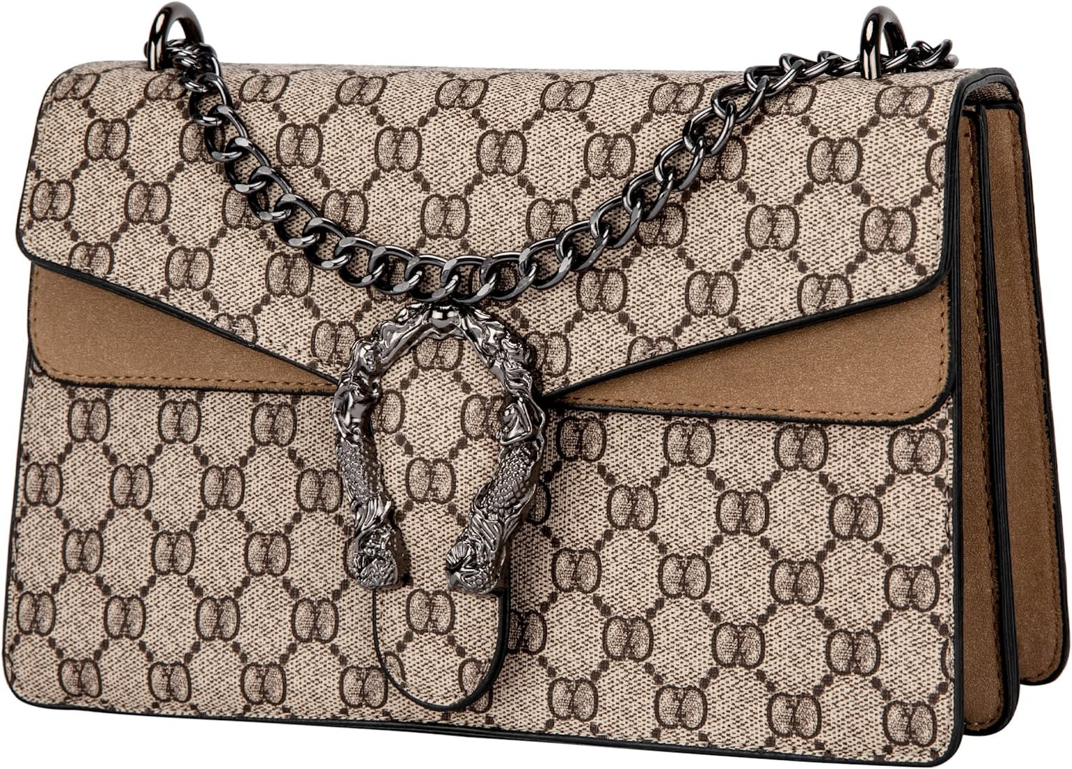 Satchel Purses and Shoulder Bag for Women - Fashion Print PU Leather Handbag Chain Strap Crossbody B | Amazon (US)