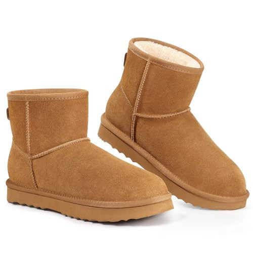 KIDMI Women's Classic Genuine Suede Mini Boots Fuzzy Snow Booties with Fur Lined, Chestnut 42 | Amazon (US)
