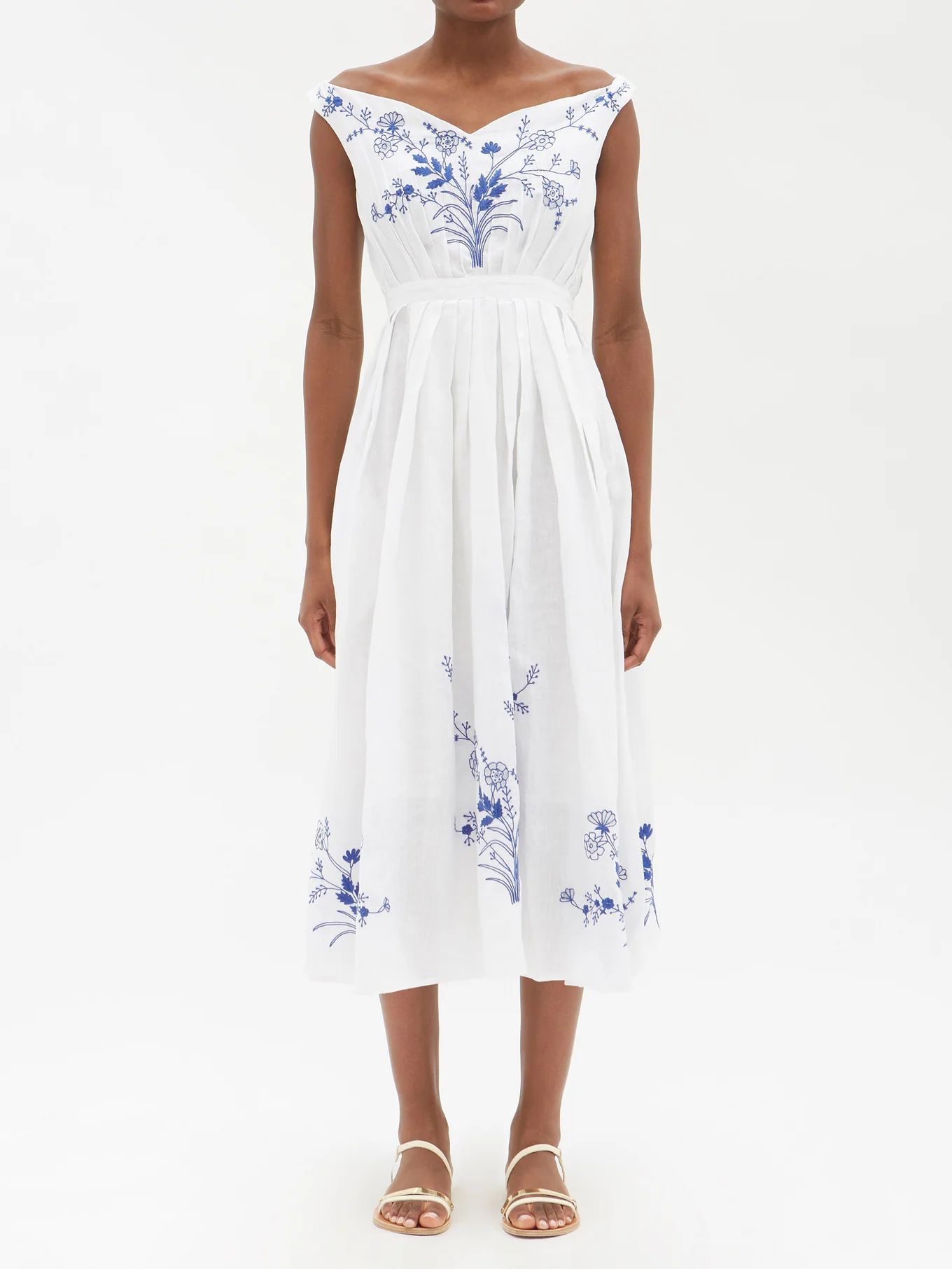 Valeria embroidered off-the-shoulder linen dress | Thierry Colson | Matches (US)