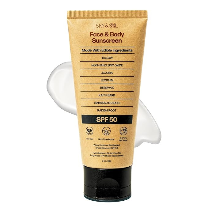Sky and Sol Mineral Sunscreen SPF 50 | With Grass-Fed Tallow & Zinc Oxide | Non-Greasy Formula fo... | Amazon (US)
