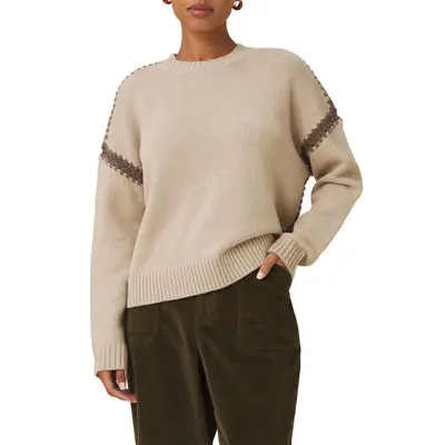 Splendid Hayden Whipstitch Detail Cotton Blend Sweater in Light Camel/cedar Brown at Nordstrom, Size Large | Nordstrom