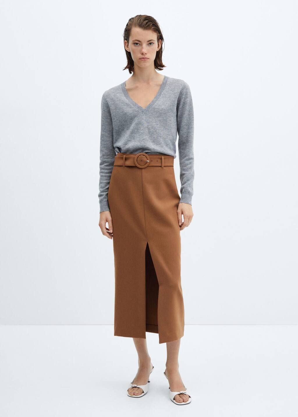 Skirt with slit and belt -  Women | Mango USA | MANGO (US)